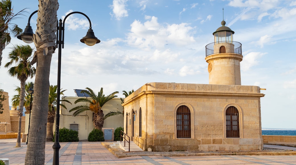 Roquetas de Mar which includes a lighthouse and a coastal town