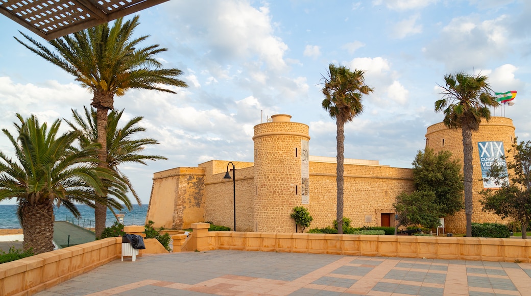 Roquetas de Mar featuring a coastal town and heritage elements