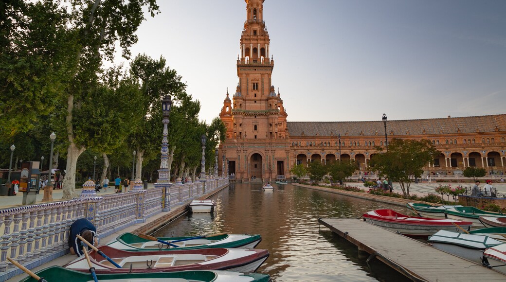 Plaza de Espana featuring a sunset, heritage architecture and a bay or harbor