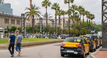 Diagonal Mar i el Front Maritim del Poblenou showing street scenes as well as a couple