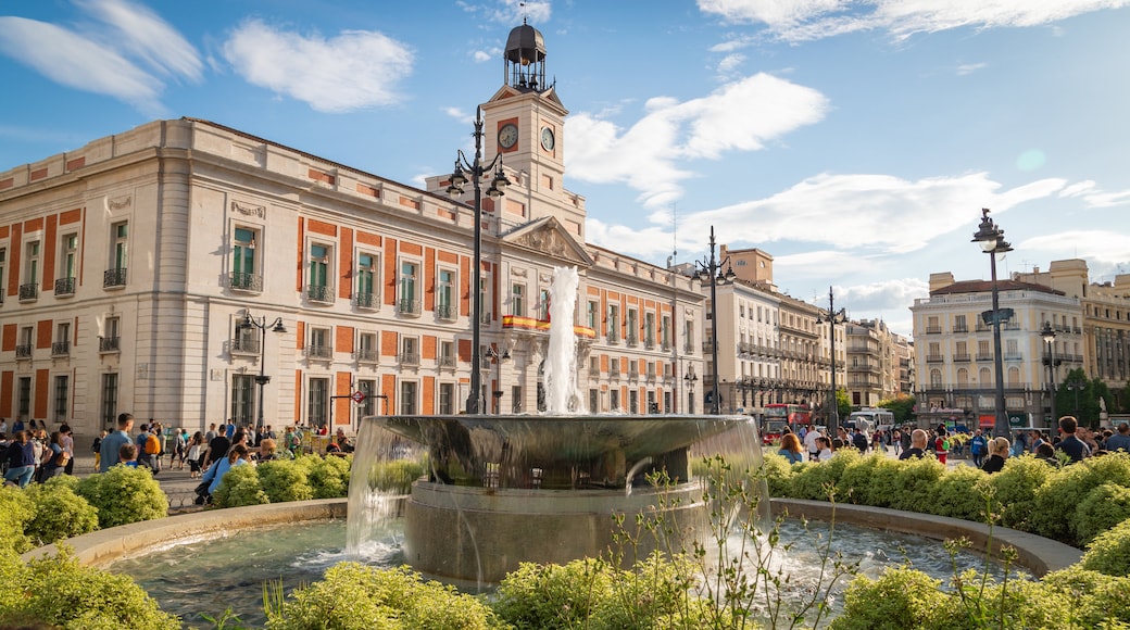 Puerta del Sol which includes a city and a fountain