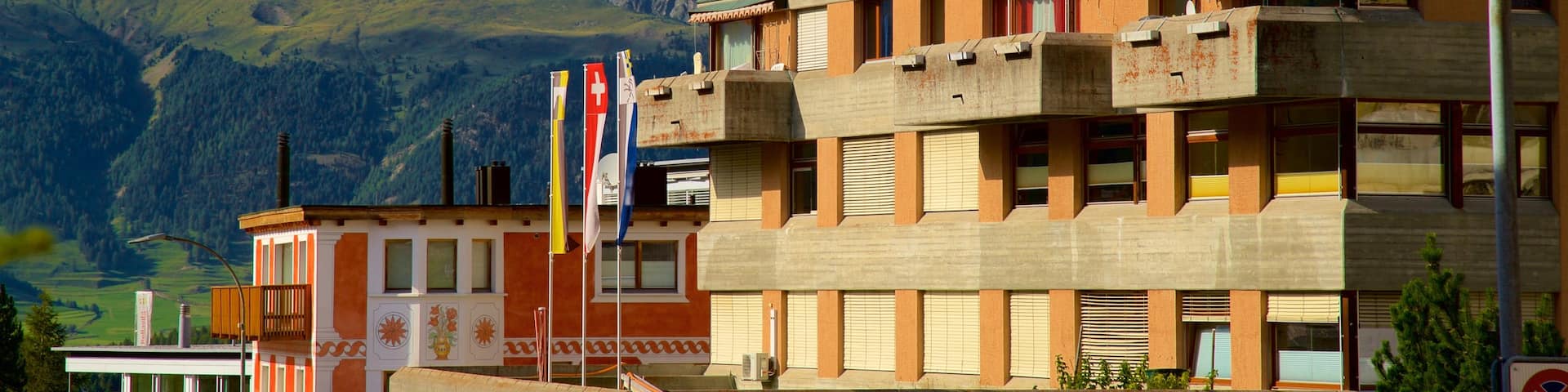 Pontresina featuring a small town or village, mountains and landscape views