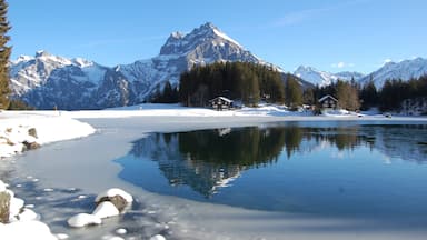 Andermatt which includes mountains, a lake or waterhole and landscape views