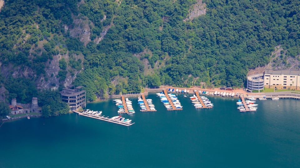 Monte San Salvatore showing a bay or harbor and landscape views