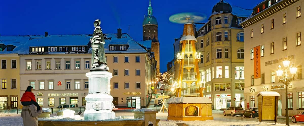 Annaberg-Buchholz que incluye un parque o plaza, un monumento y nieve
