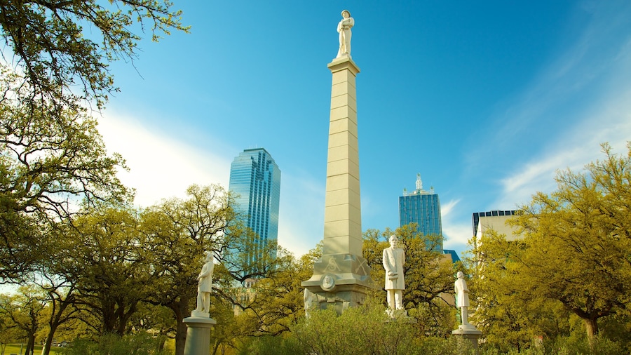 Dallas toont skyline, een monument en een stad