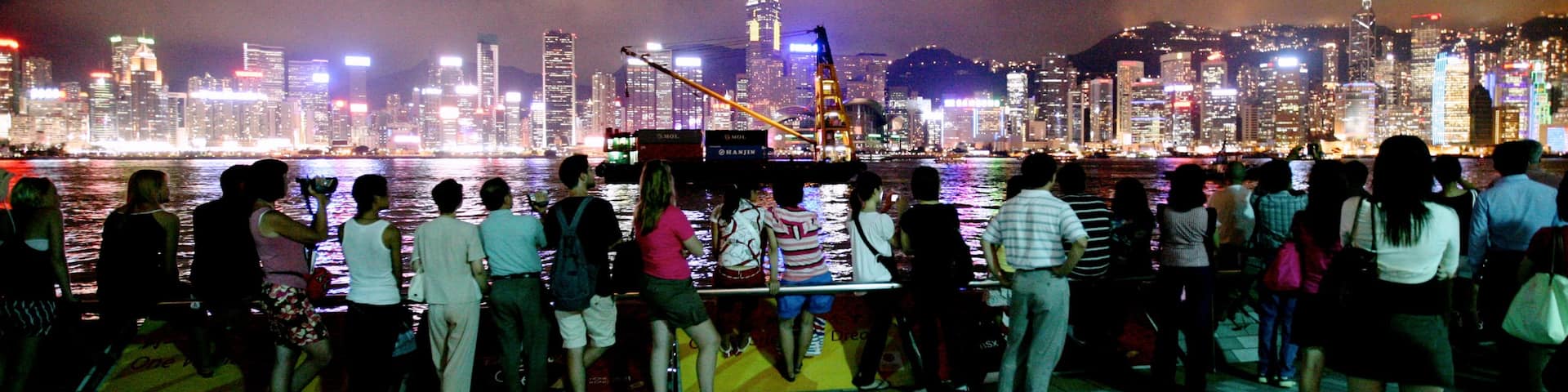 Avenue of Stars showing night scenes, nightlife and a city