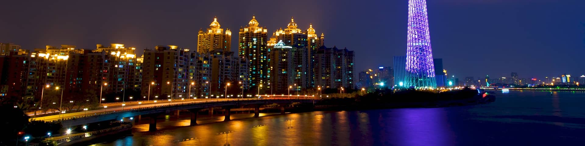 Canton Tower showing night scenes, a high rise building and city views