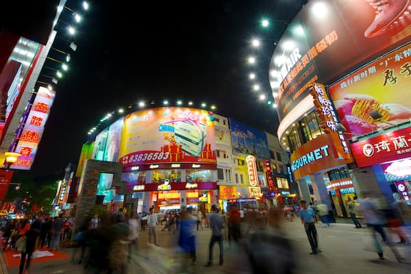 Beijing Road Pedestrian Street showing a city, night scenes and street scenes