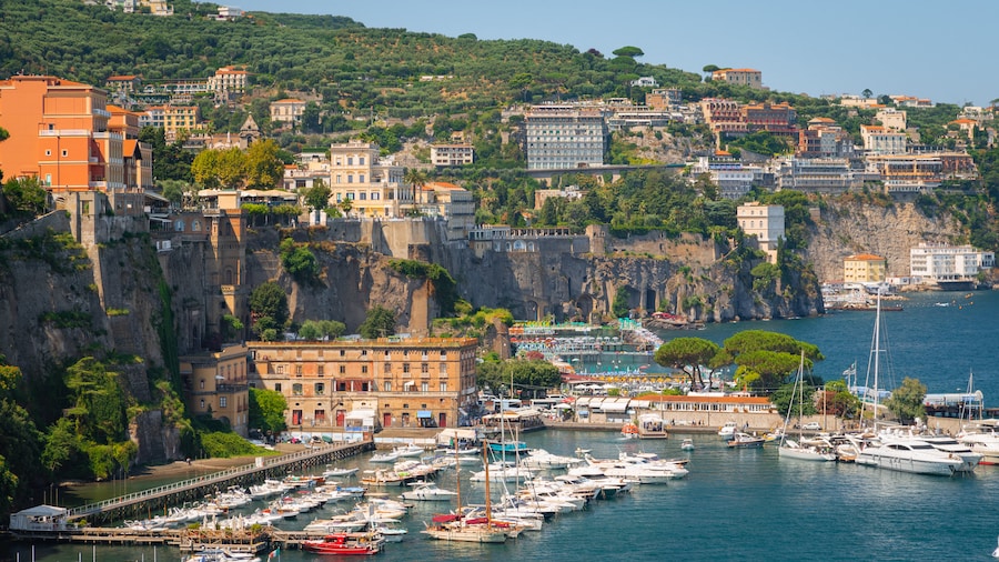 Port of Sorrento which includes a bay or harbor, a coastal town and general coastal views