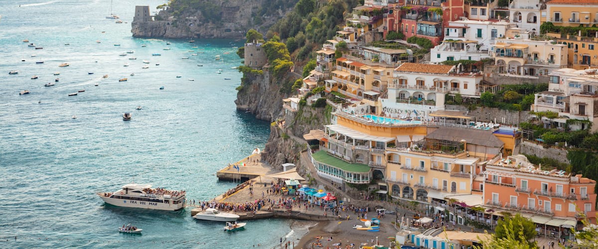 Positano City Centre featuring a coastal town, general coastal views and landscape views