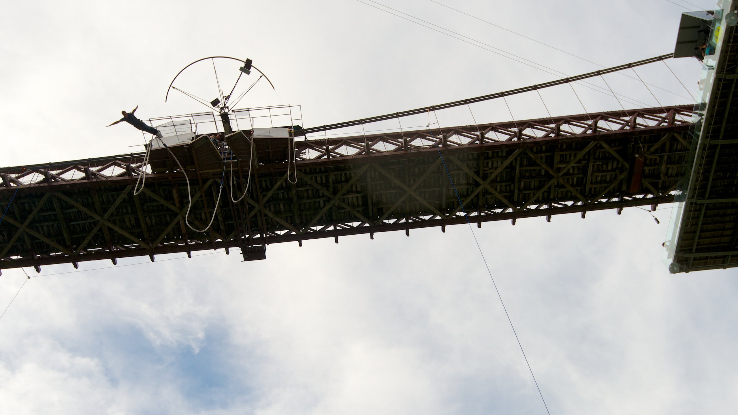 Kawarau Suspension Bridge featuring a suspension bridge or treetop walkway and bungee jumping