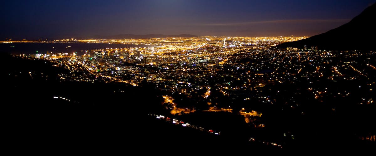 Cape Town which includes a city and night scenes