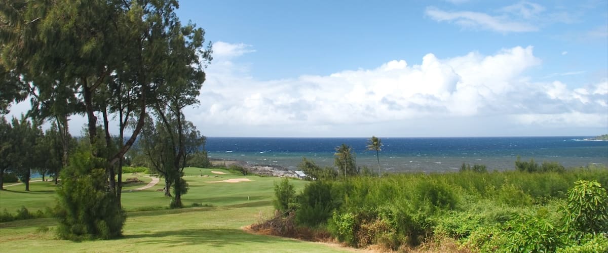 Kapalua Beach showing golf and island images