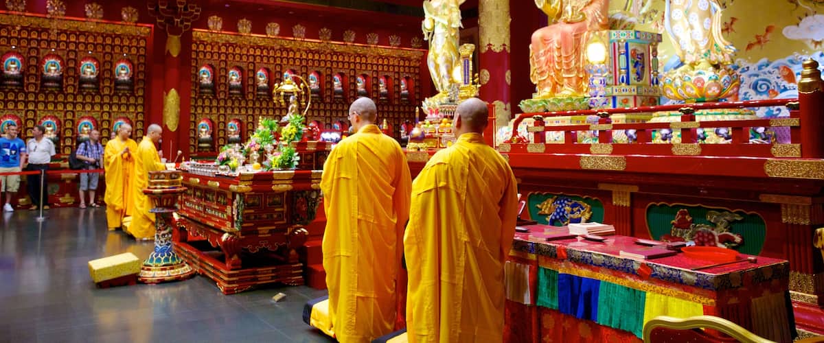 Chinatown showing a temple or place of worship, interior views and religious elements