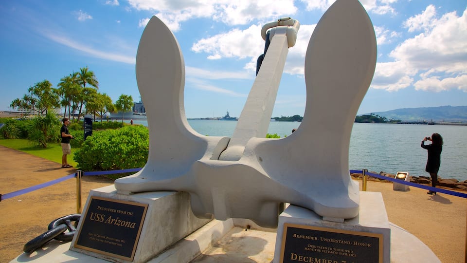 USS Arizona Memorial which includes a memorial, a monument and military items