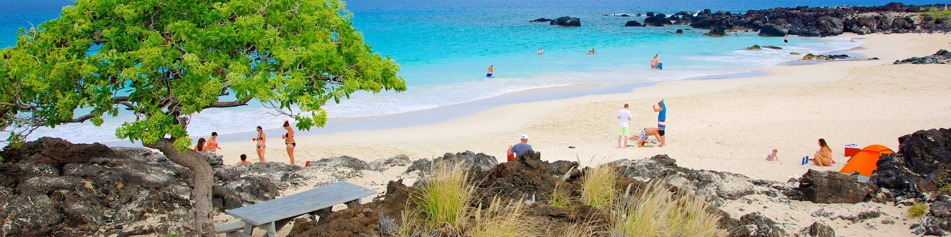 Kua Bay featuring a coastal town and a beach