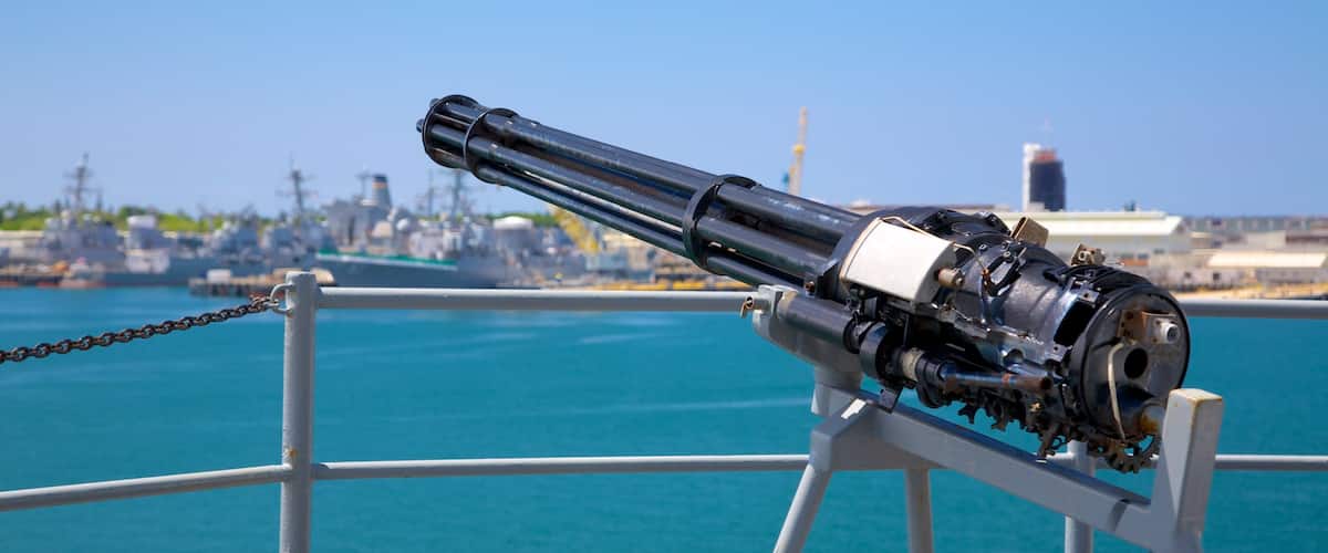 USS Missouri Memorial which includes military items and a bay or harbour