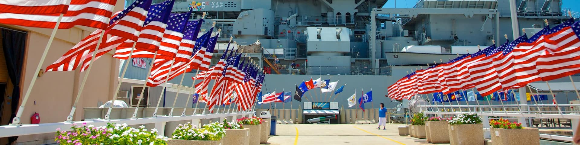 USS Missouri Memorial featuring military items