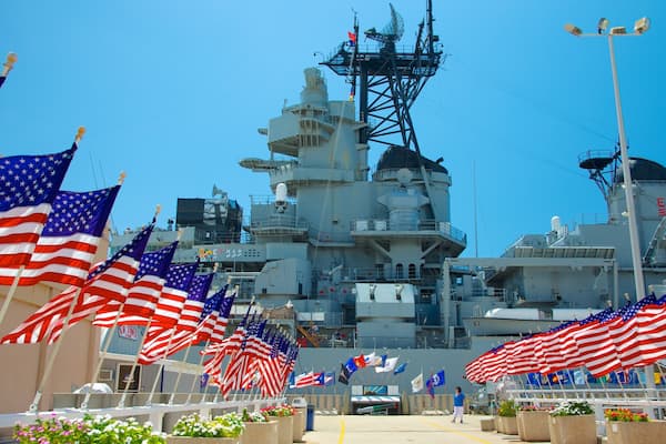 USS Missouri Memorial featuring military items