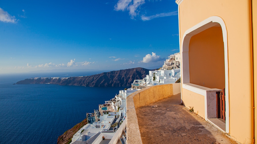 Santorini featuring a coastal town and general coastal views