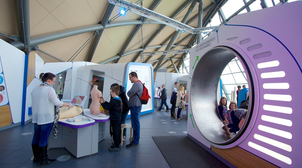 Glasgow Science Centre showing interior views as well as a large group of people