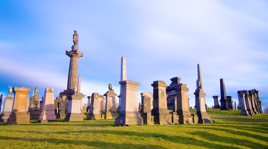 Glasgow Necropolis showing a memorial and a cemetery