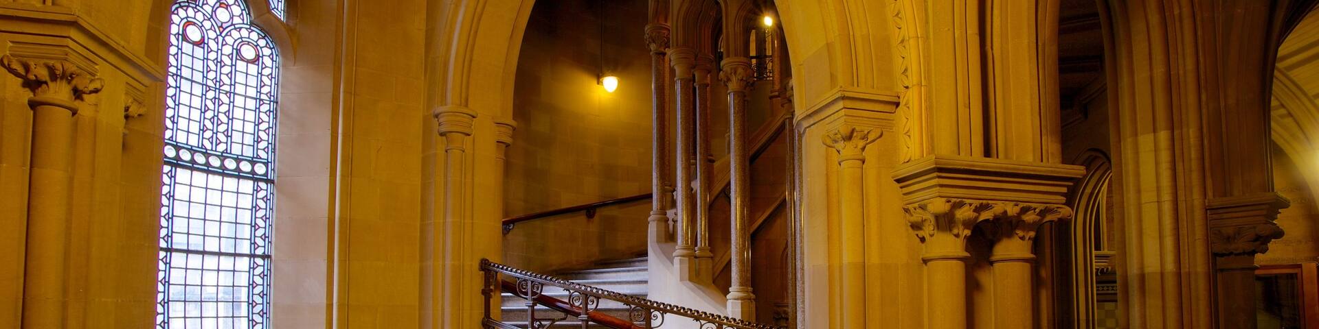 Manchester City Hall featuring an administrative buidling, heritage architecture and interior views