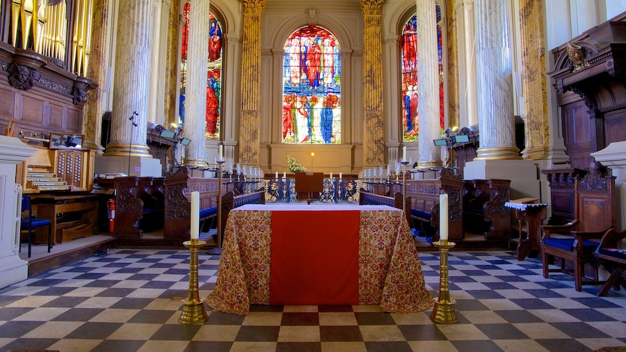 Birmingham Cathedral which includes interior views, religious aspects and a church or cathedral