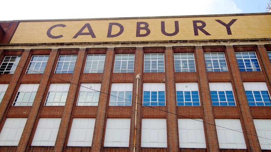 Cadbury World featuring cbd, heritage architecture and signage