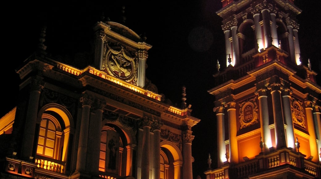 Salta which includes a church or cathedral, night scenes and heritage architecture