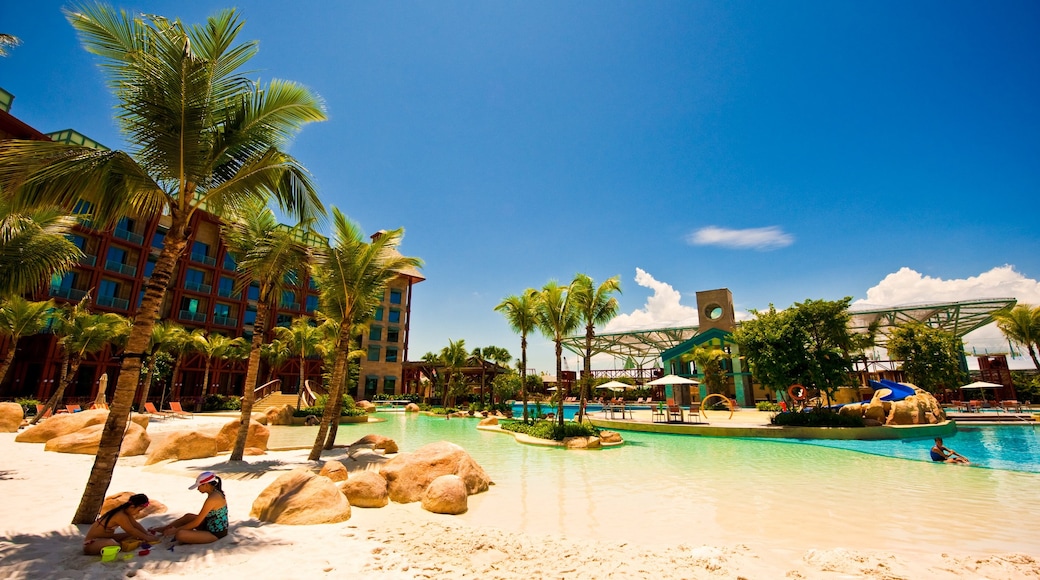 Sentosa Island showing a coastal town, a hotel and a luxury hotel or resort