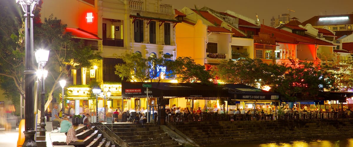 Boat Quay showing street scenes, a house and night scenes