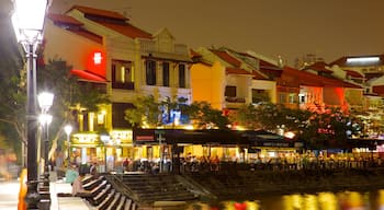 Boat Quay which includes a house, street scenes and night scenes