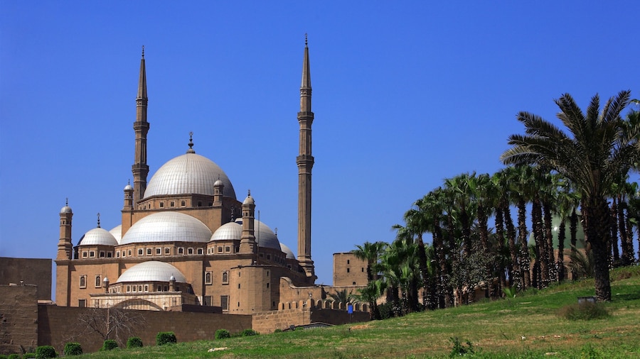 El Cairo que incluye arquitectura patrimonial, una mezquita y una ciudad