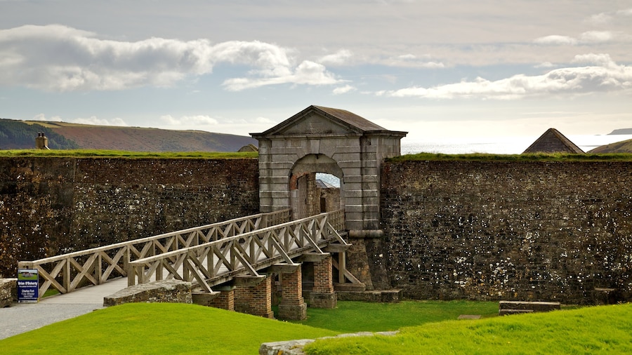 Charles Fort which includes heritage architecture, a bridge and tranquil scenes