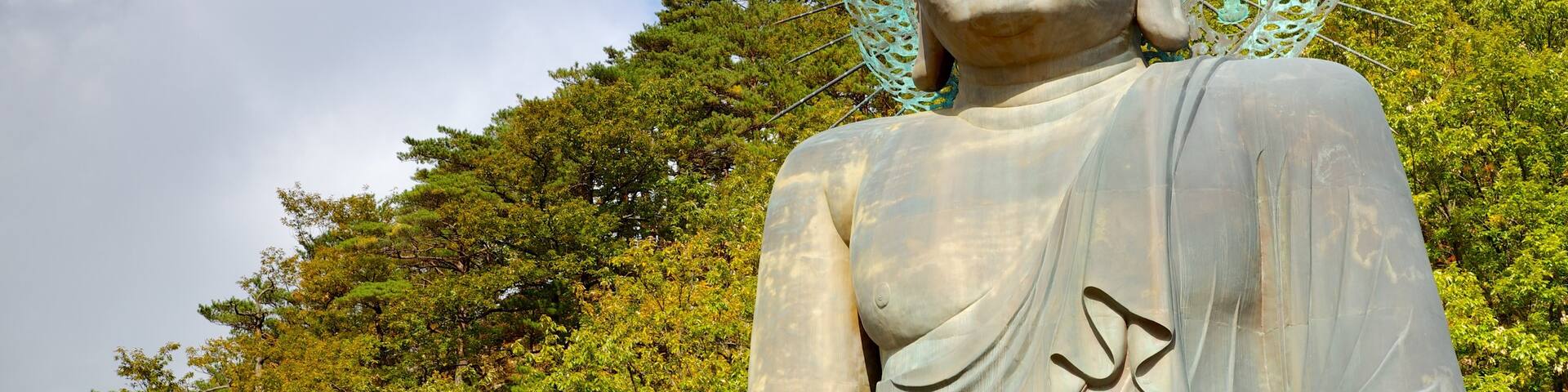 Seorak-san National Park featuring a statue or sculpture, religious aspects and a garden