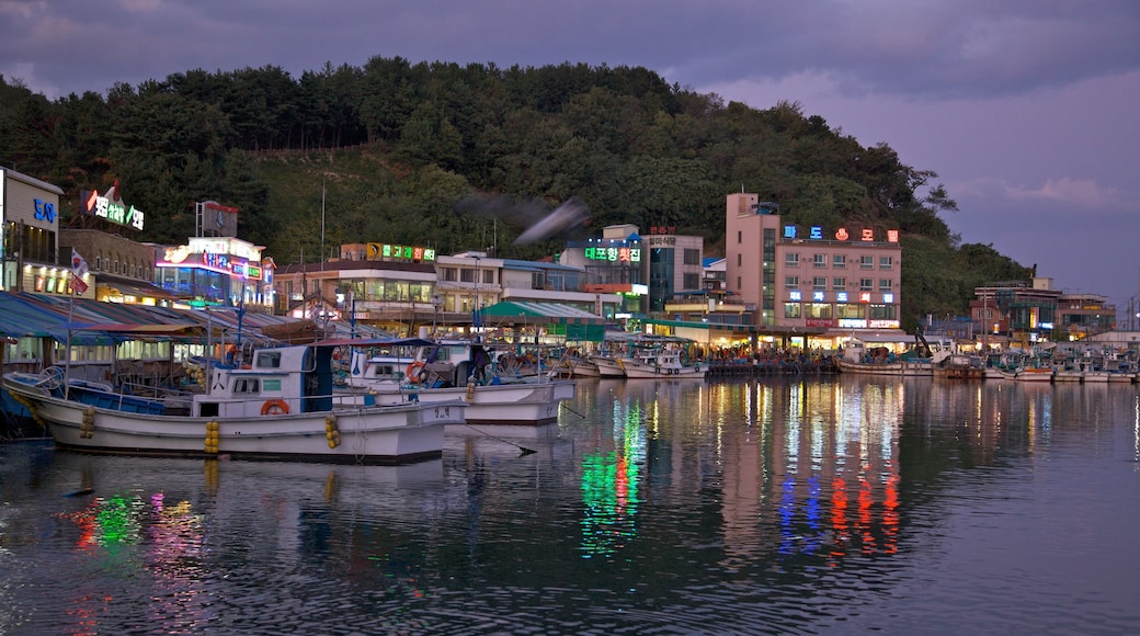 Sokcho que inclui linha do horizonte, uma cidade litorânea e canoagem