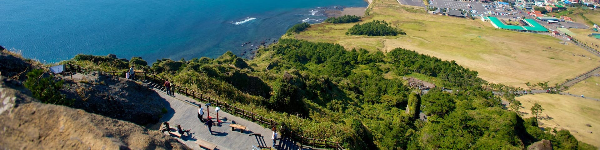 Seongsan Ilchulbong featuring general coastal views, landscape views and a coastal town
