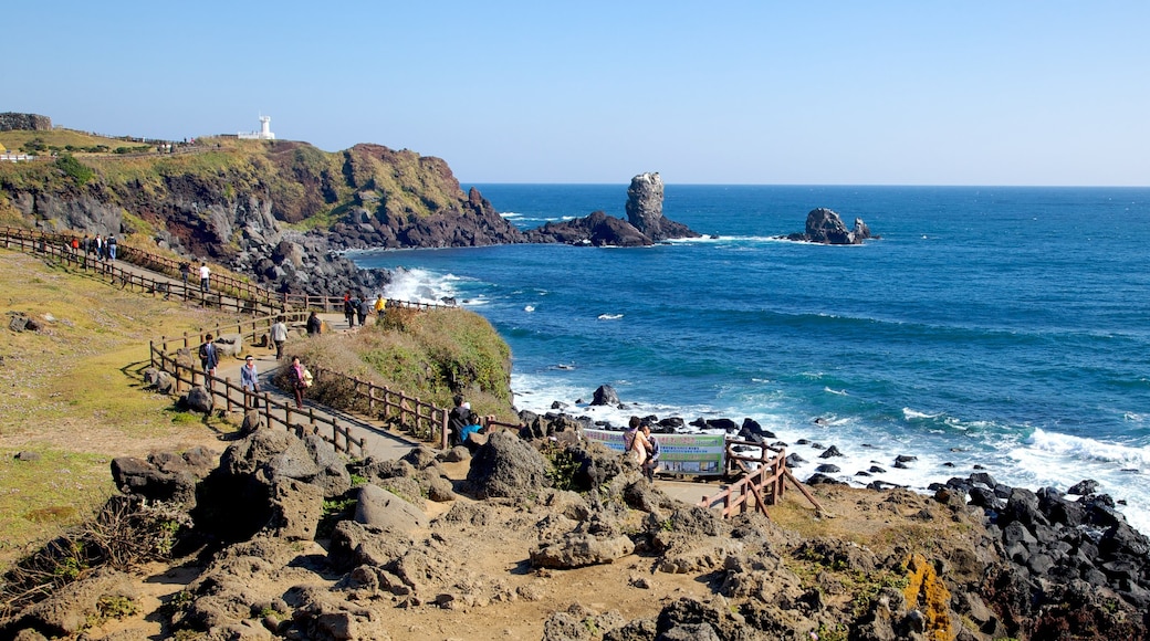 Jeju Island featuring rocky coastline and landscape views