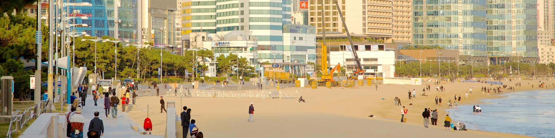 Playa de Haeundae que incluye una ciudad costera y una playa