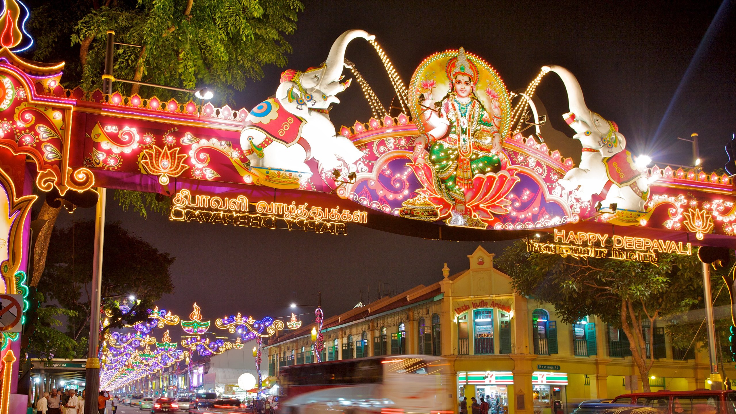 Little India featuring a city, street scenes and night scenes