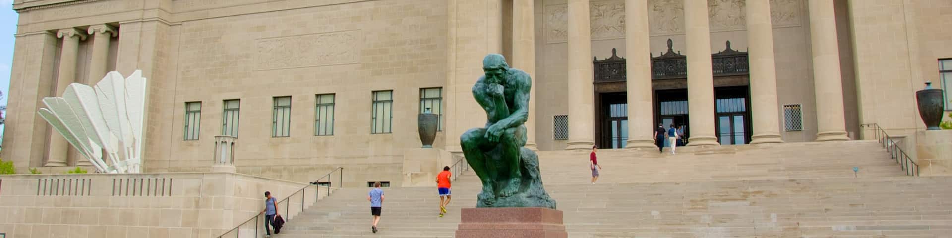 Nelson-Atkins Museum of Art showing heritage architecture and a statue or sculpture