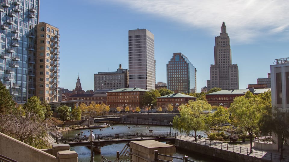 Providence showing a river or creek, a skyscraper and a bridge