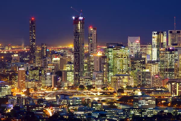 Mt. Coot-Tha showing skyline, night scenes and central business district