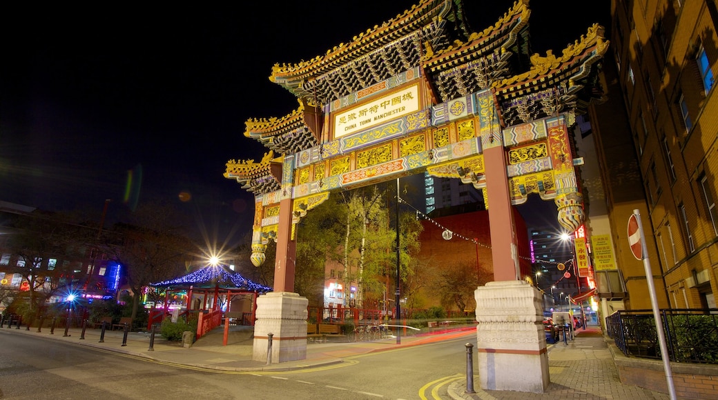 Chinatown showing night scenes, a city and street scenes