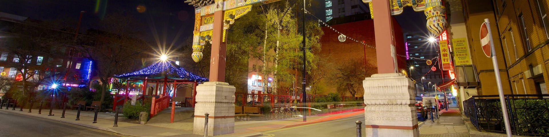 Chinatown showing night scenes, a city and street scenes