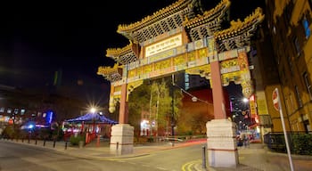 Chinatown showing night scenes, a city and street scenes