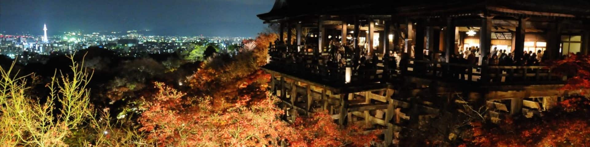 Kiyomizu Temple featuring religious aspects, night scenes and a temple or place of worship