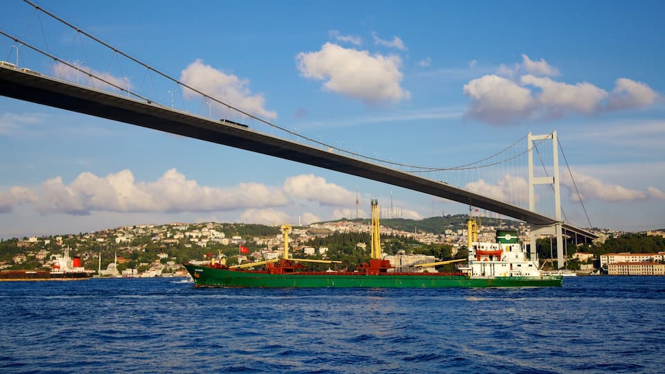 Bosphorus Bridge featuring cruising, a bridge and a coastal town